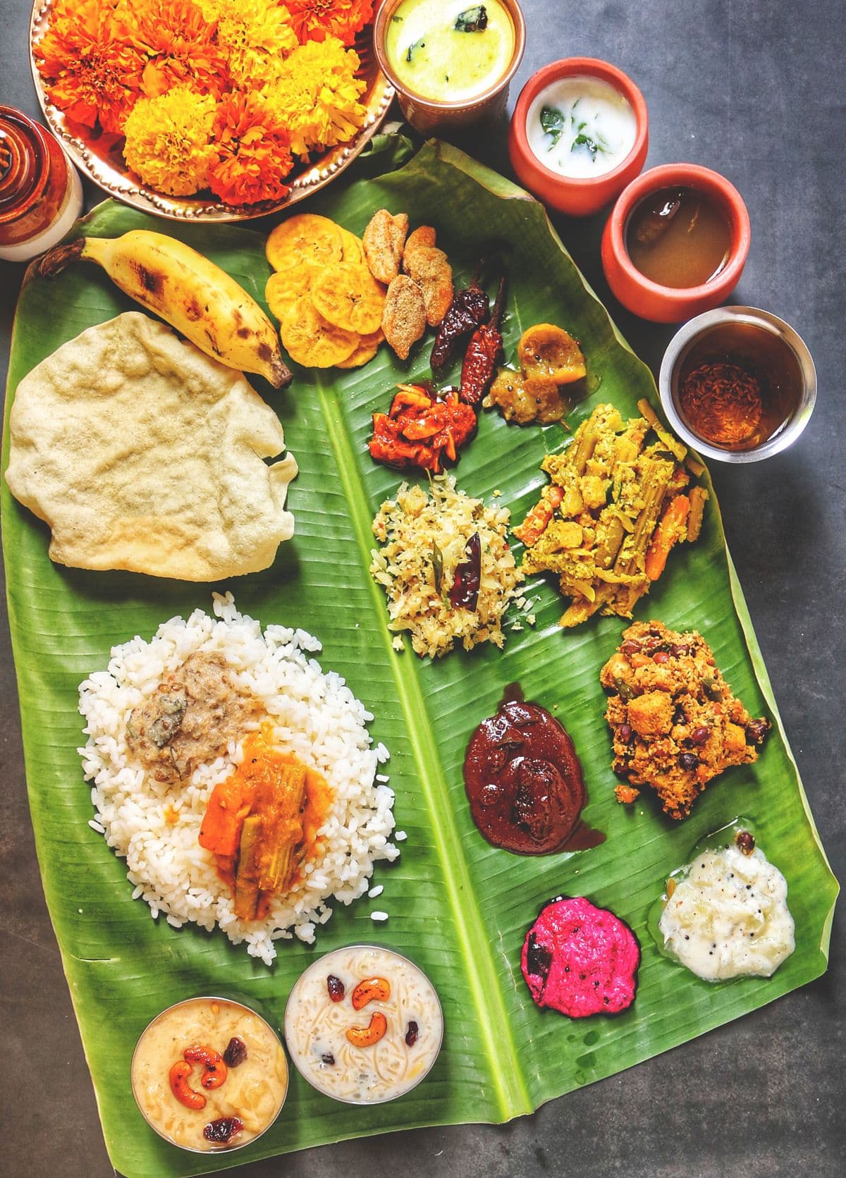 A South Indian banana-leaf thali.